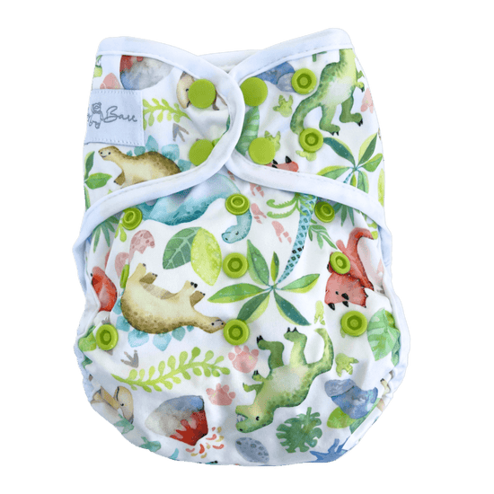 Cloth nappy cover with dinosaur print