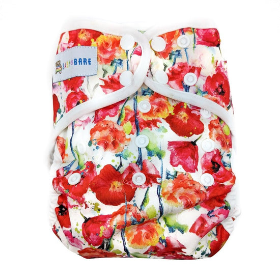 Red poppy fabric printed cloth nappy cover 
