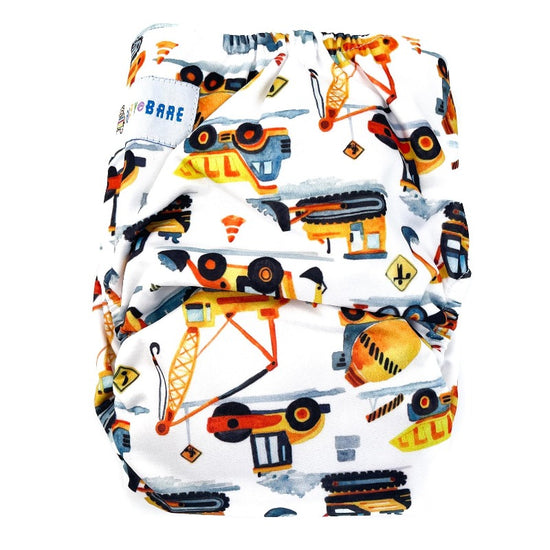 Cloth nappy with digger print. 
