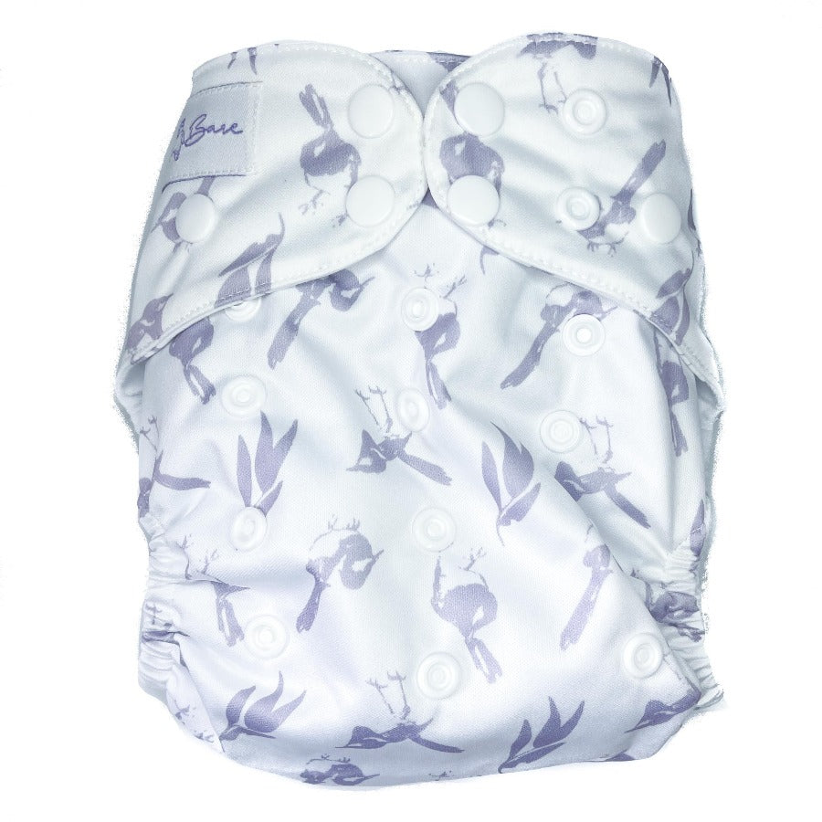 Cloth nappy with a wren printed fabric. 