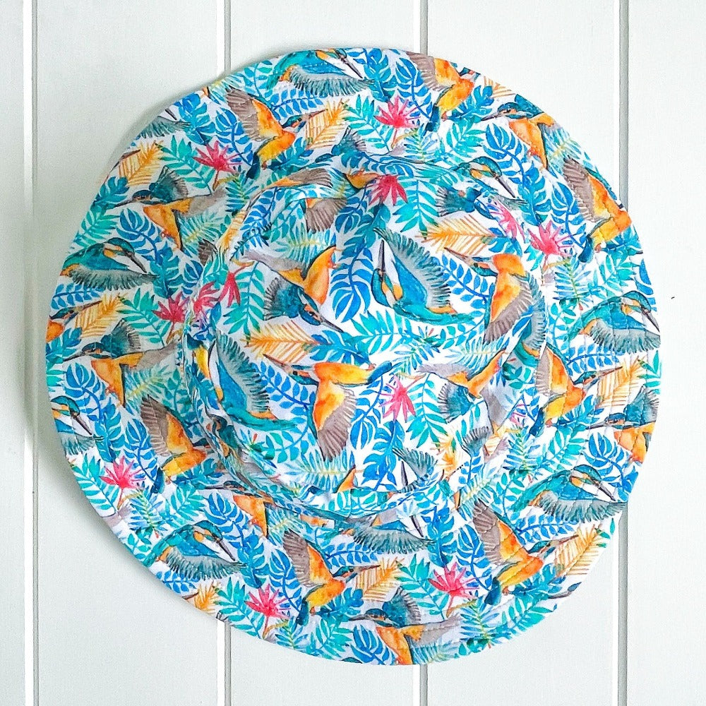Hat with kingfisher bird print