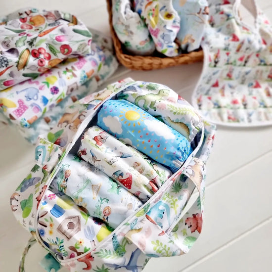 Wet bag with modern cloth nappies inside
