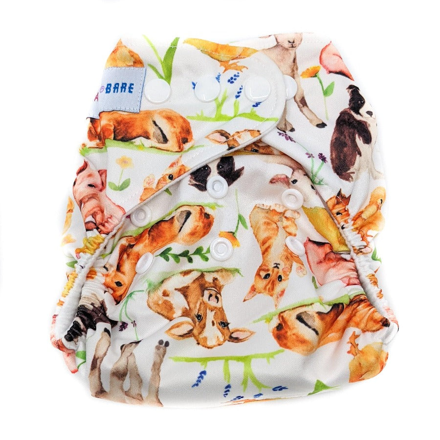 
                  
                    Farmyard themed cloth nappy. 
                  
                