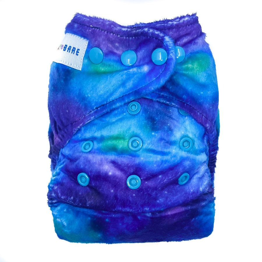 
                  
                    Minky nappy with blue green fabric print
                  
                