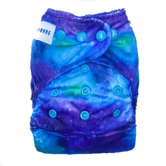 Load image into Gallery viewer, Minky nappy with blue green fabric print
