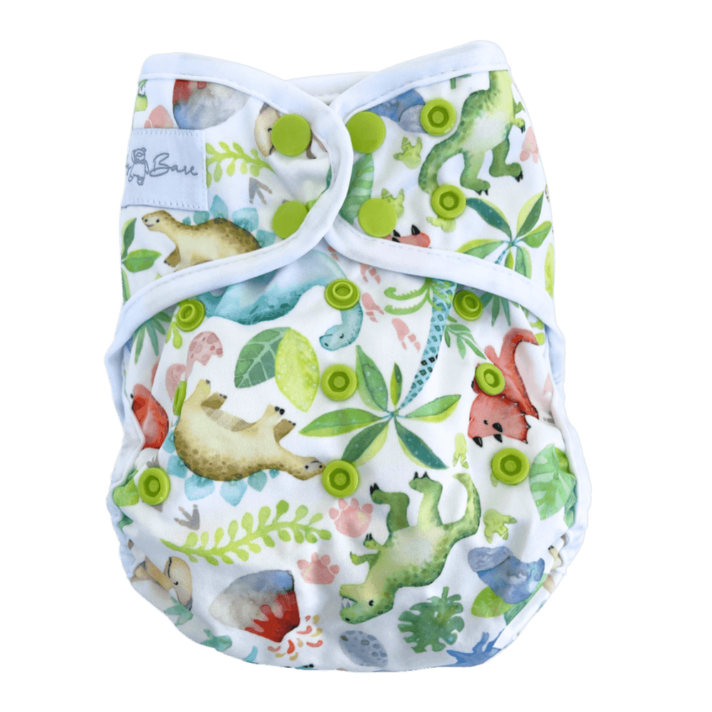 
                  
                    Cloth nappy cover with dinosaur print
                  
                