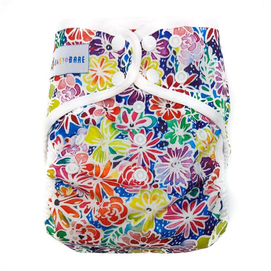 Rainbow floral print nappy cover. 