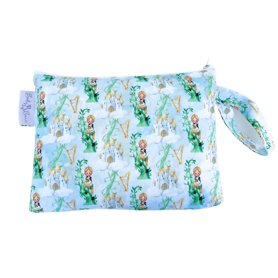 Mini wet bag with Beanstalk themed fabric.