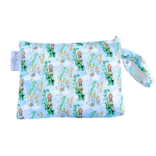 Mini wet bag with Beanstalk themed fabric.