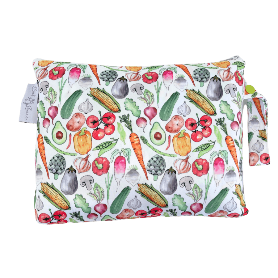 Mini wet bag with vegetable fabric print