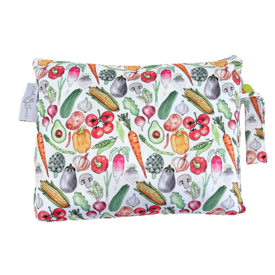 Mini wet bag with vegetable fabric print