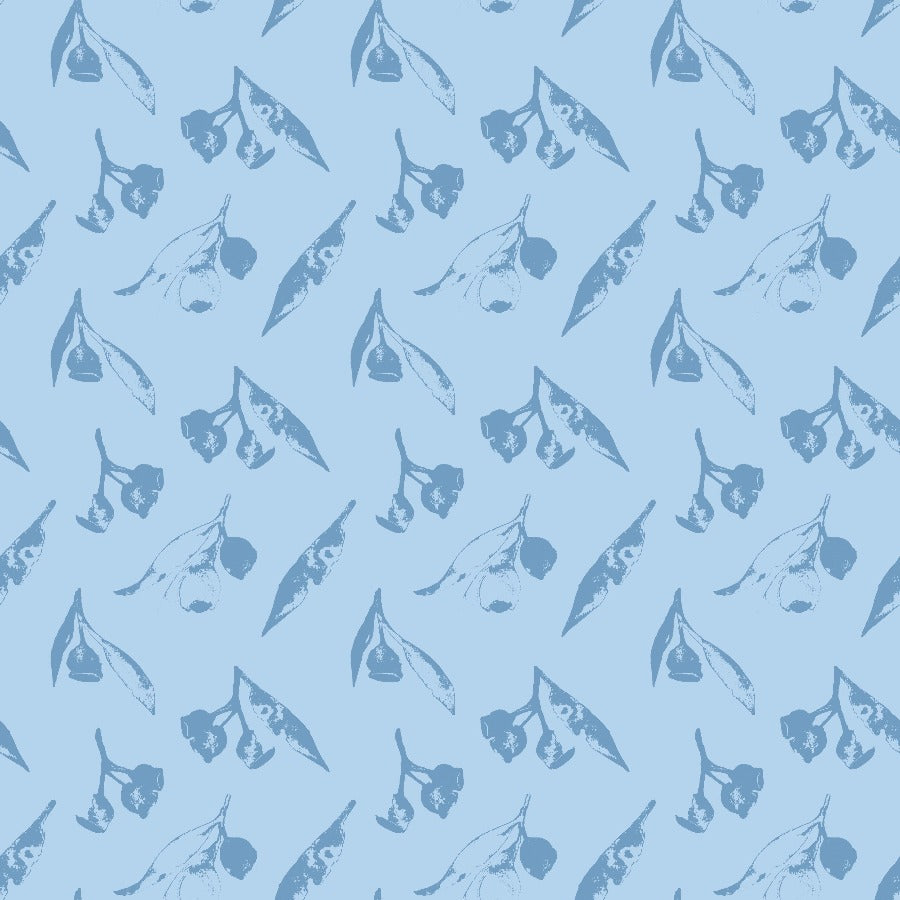Load image into Gallery viewer, Blue gumnut print swatch. 
