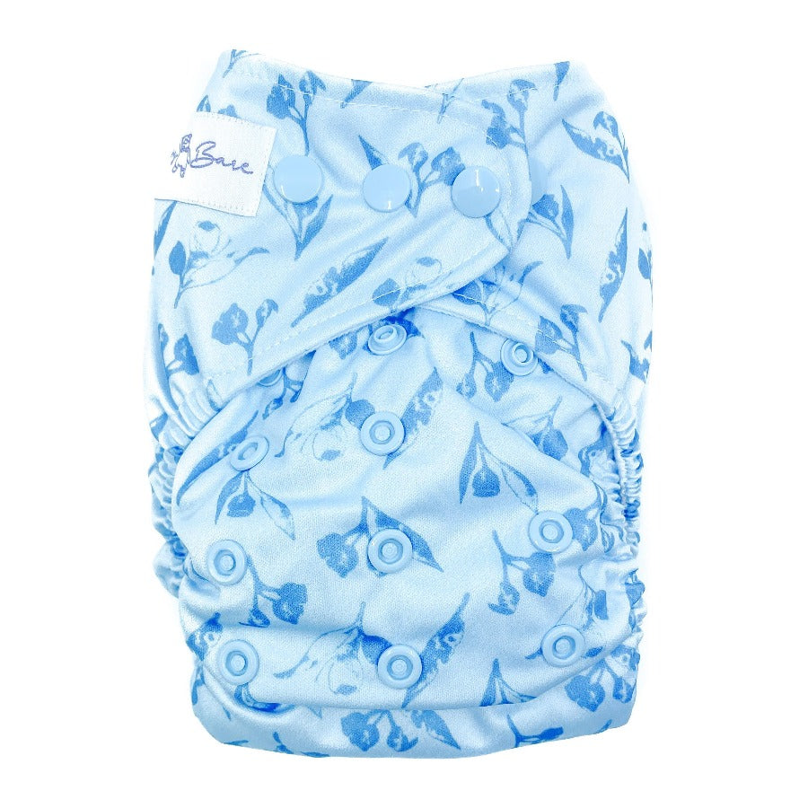 Cloth nappy with blue gumnut print