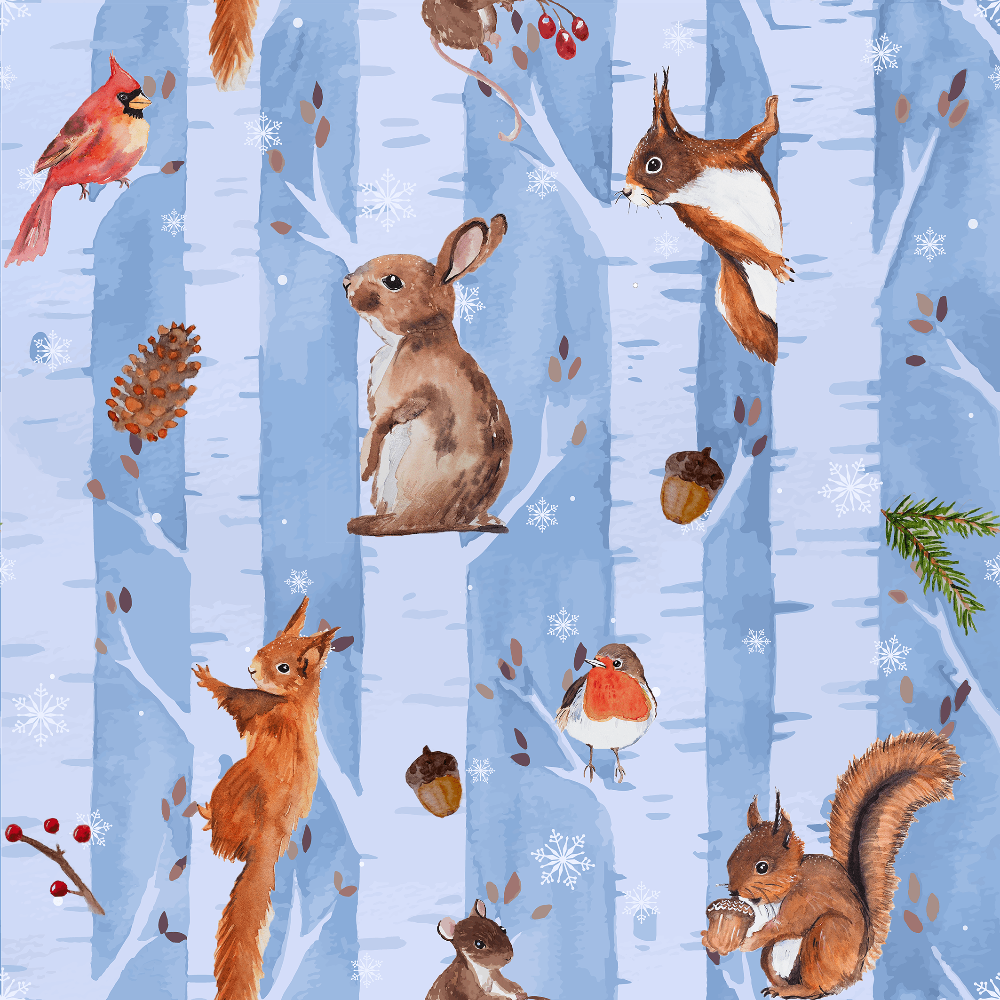 Forrest animals on blue backgorund
