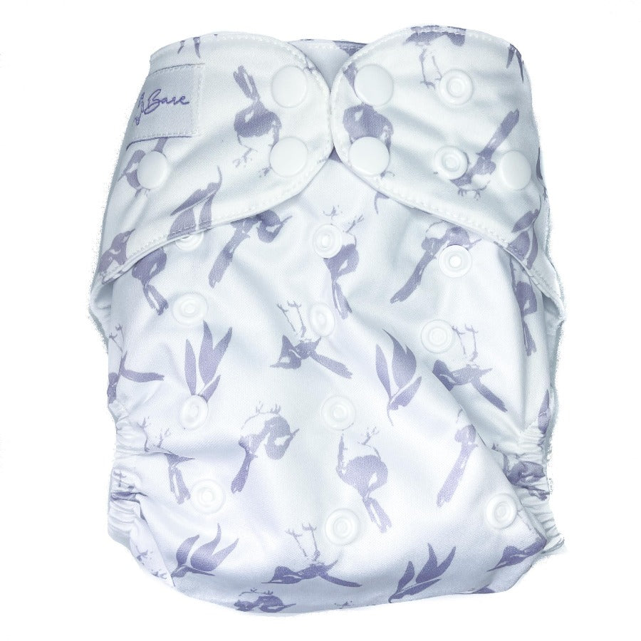 
                  
                    Cloth nappy with a wren printed fabric. 
                  
                
